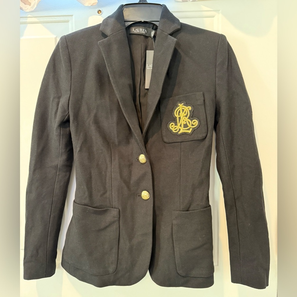 NWT Lauren Ralph Lauren Bullion Jacquard Black Blazer Embroidered Pocket Sz XXS
